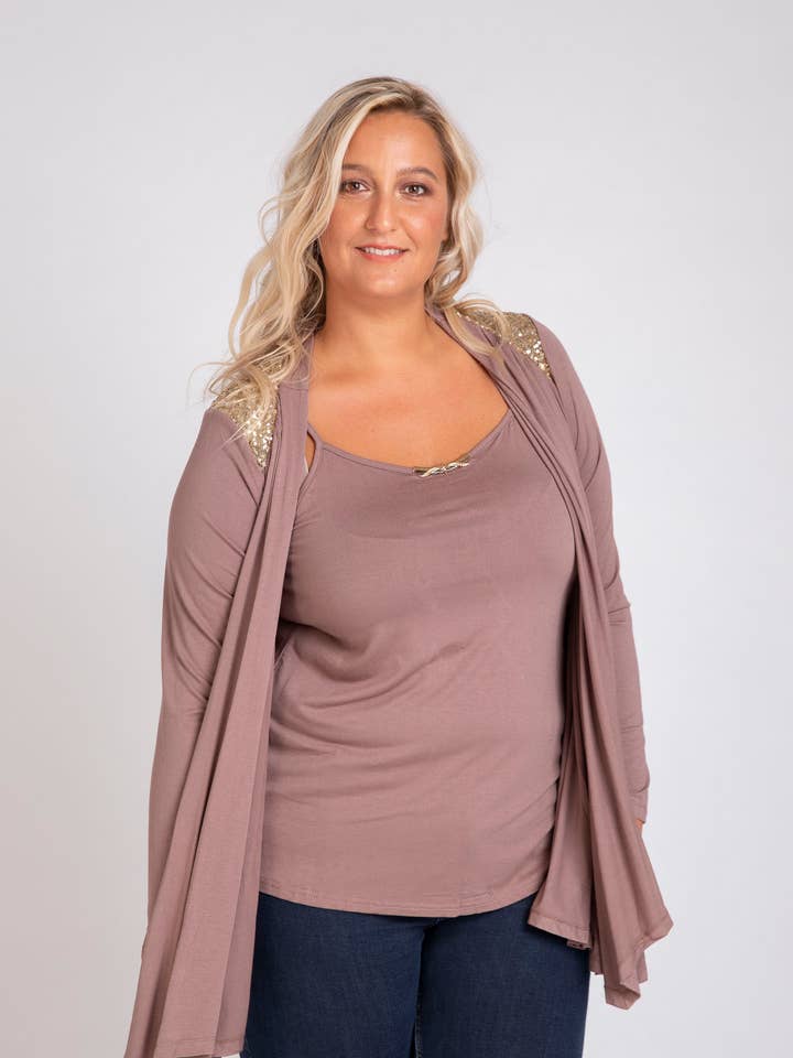 Set topp + väst med bruna paljetter (A327) för wholesale av Pomme Rouge Paris