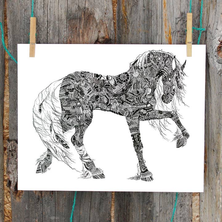 Doodle Friese Paard - Fijnkunst Print voor wholesale door FJ Creations