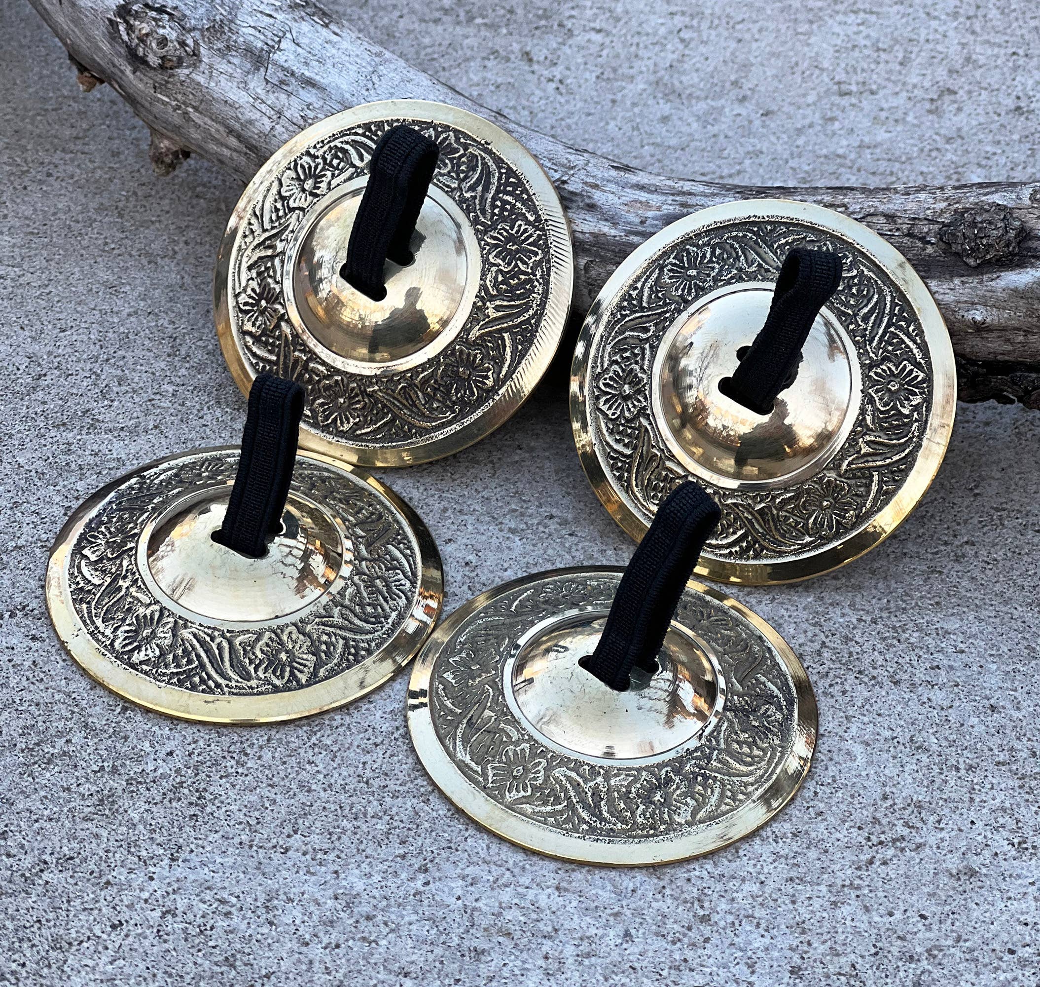 Lungta Imports – wholesale Musical instrument – 2 Pairs Brass Floral Finger Cymbals Zills for Belly Dance2