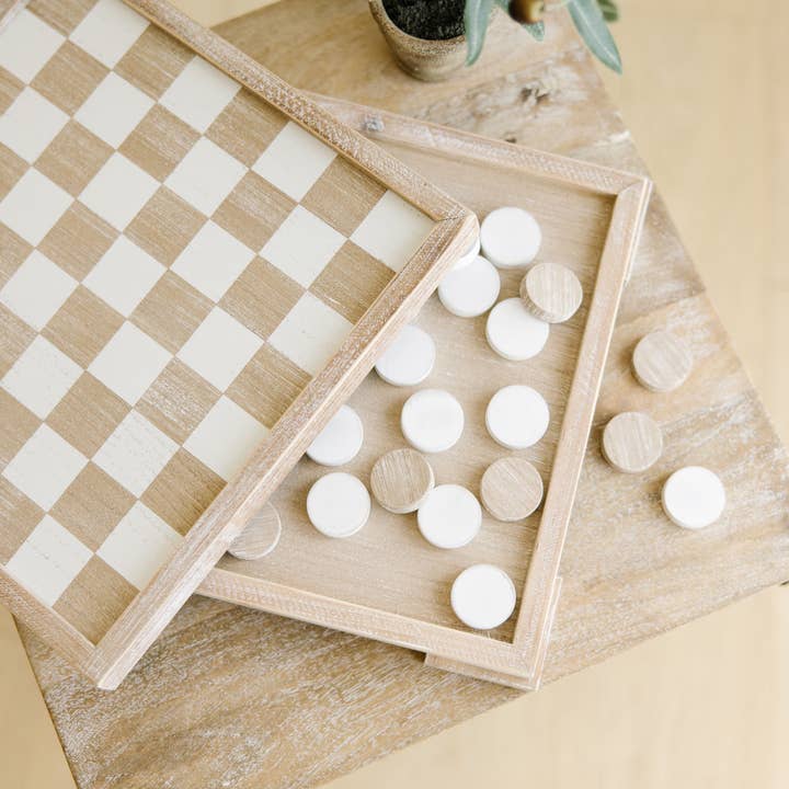 Adams & Co. - Wholesale Board Game - 11768 - 12x12x2 wood checker board set, w/storage GAMES