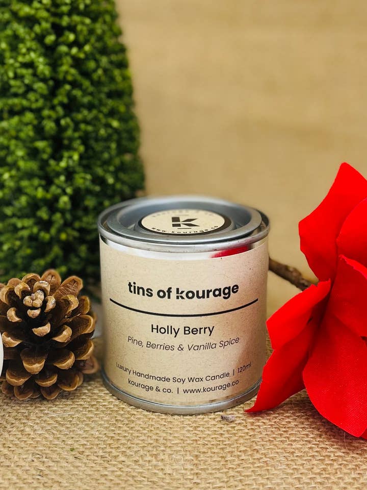 Holly Berry Soy Wax Candle for wholesale by Kourage & co
