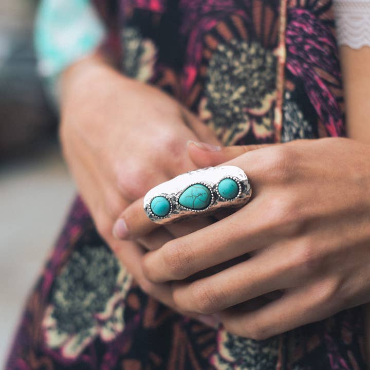 Leto Accessories - Wholesale Cocktail/statement ring - Waterfall Droplet Turquoise Stone Silver Ring1
