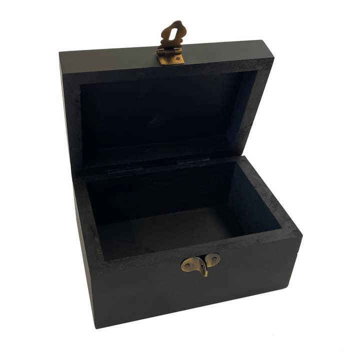 Madison Bay Co. - Historical Home Decor Reproductions - Wholesale Decorative Box - 4-3/4" Black Gloss Antiqued Wood Trunk Trinket Box