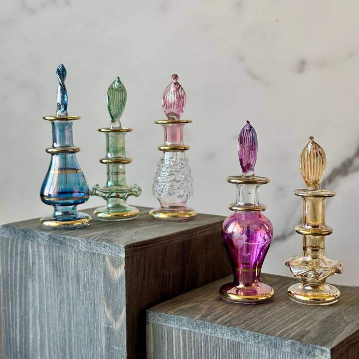 Arabazaar Gallery LLC - Wholesale Perfume/eau de toilette - Miniature 5ML Assortment Gold Design Egyptian Handblown Glass Perfume Bottles, Set of Five Variety.3