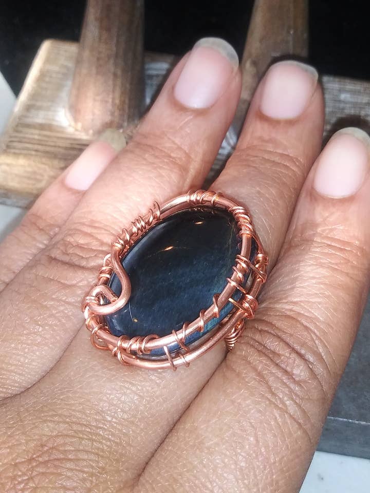 Power Blue Tigers Eye Ring 11 for wholesale by Twisted Rose Metal