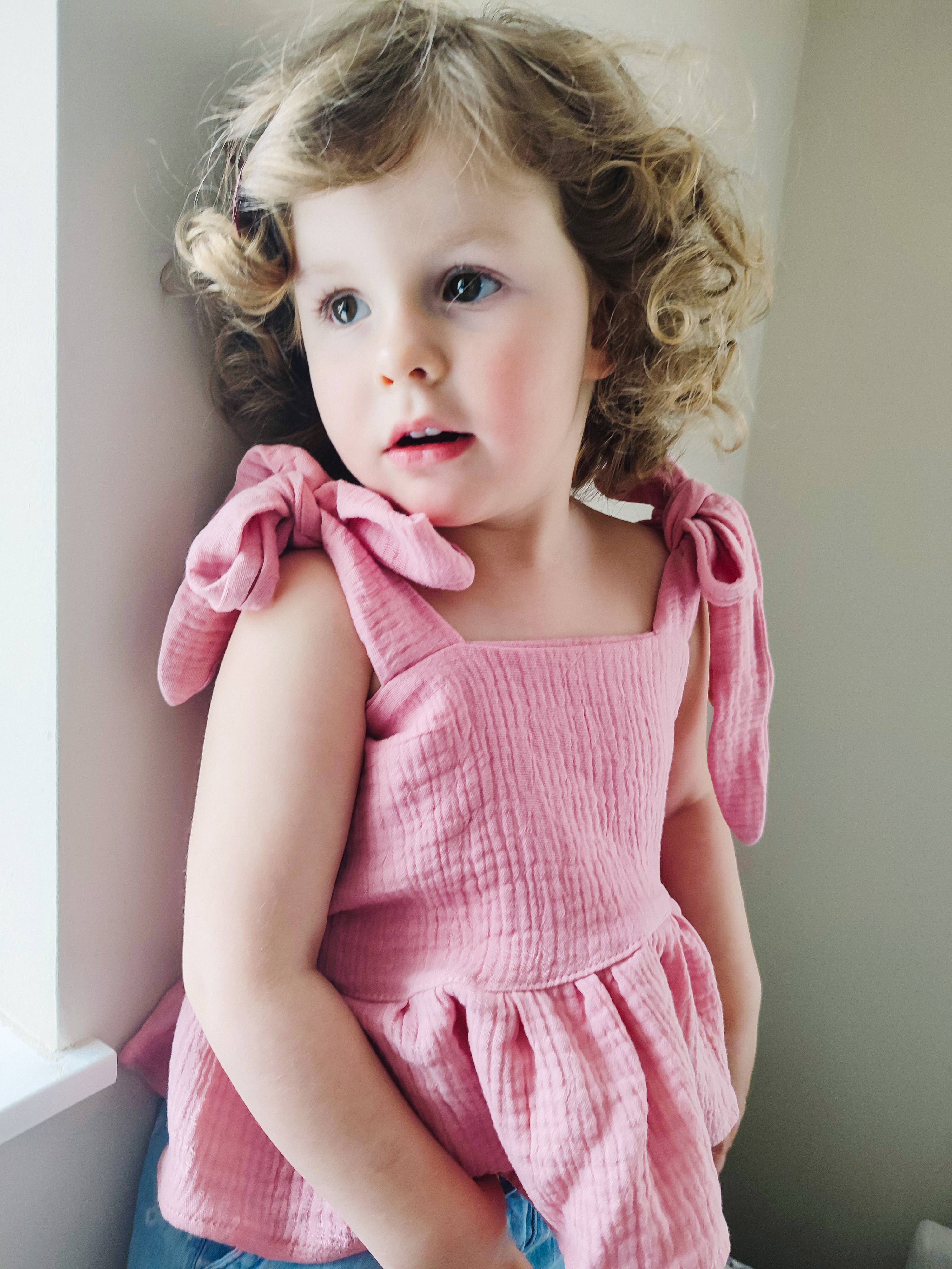 Petiteaude - Wholesale T-Shirt - Kids - Pink Baby and Toddler Muslin Summer Top With Frills7