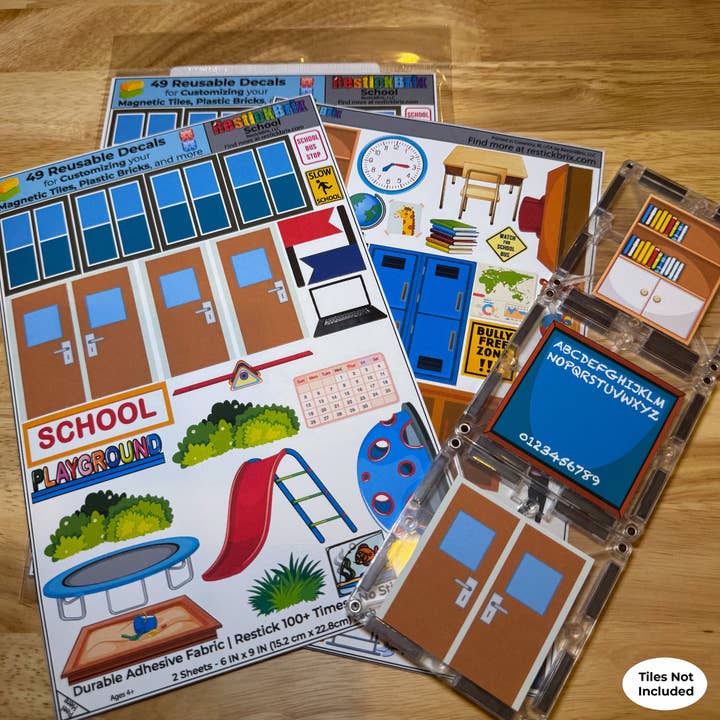 Reusable Decals for Magnetic Tiles & Bricks - School for wholesale by RestickBrix