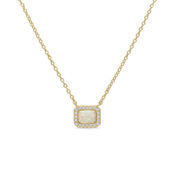 14k Vermeil Genuine Opal and CZ Stone Pendant Necklace for wholesale by Emily Volaski