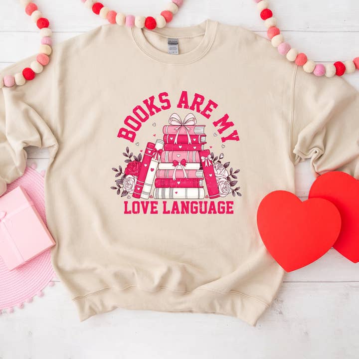Books Are My Love Language Heart Sweatshirt for wholesale by Olive And Ivory Wholesale