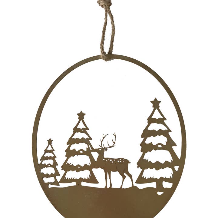 IH Casa Decor - Wholesale Ornament - GOLD METAL CUT OUT HANGER (REINDEER AND TREE)0
