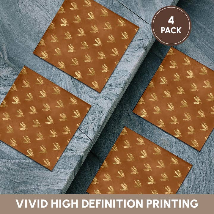 3dRose - Wholesale Coasters - 3dRose, Chic Brown and Image Of Gold Wheat Pattern, Coaster5