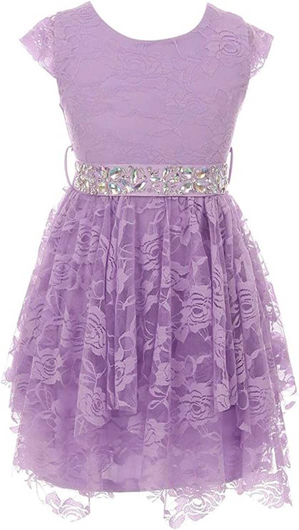 iGirlDress - Wholesale Dress - Kids - Girls Floral Lace Dress with Cubic Belt, Holiday Size 2-144