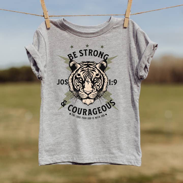 Be Strong & Courageous Lightning Youth Faith Graphic Tee for wholesale by J. Mack Designs