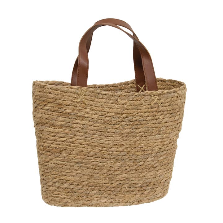 Woven Seagrass Tote w/Leather Handles for wholesale by Col House Designs