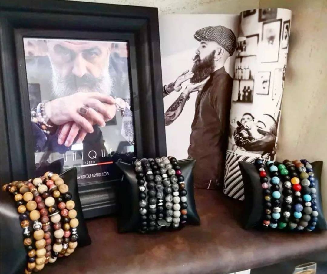 Unique Brand - Vente Bracelet de perles - Bracelets artisanaux en pierres de 8 mm avec inserts en acier14