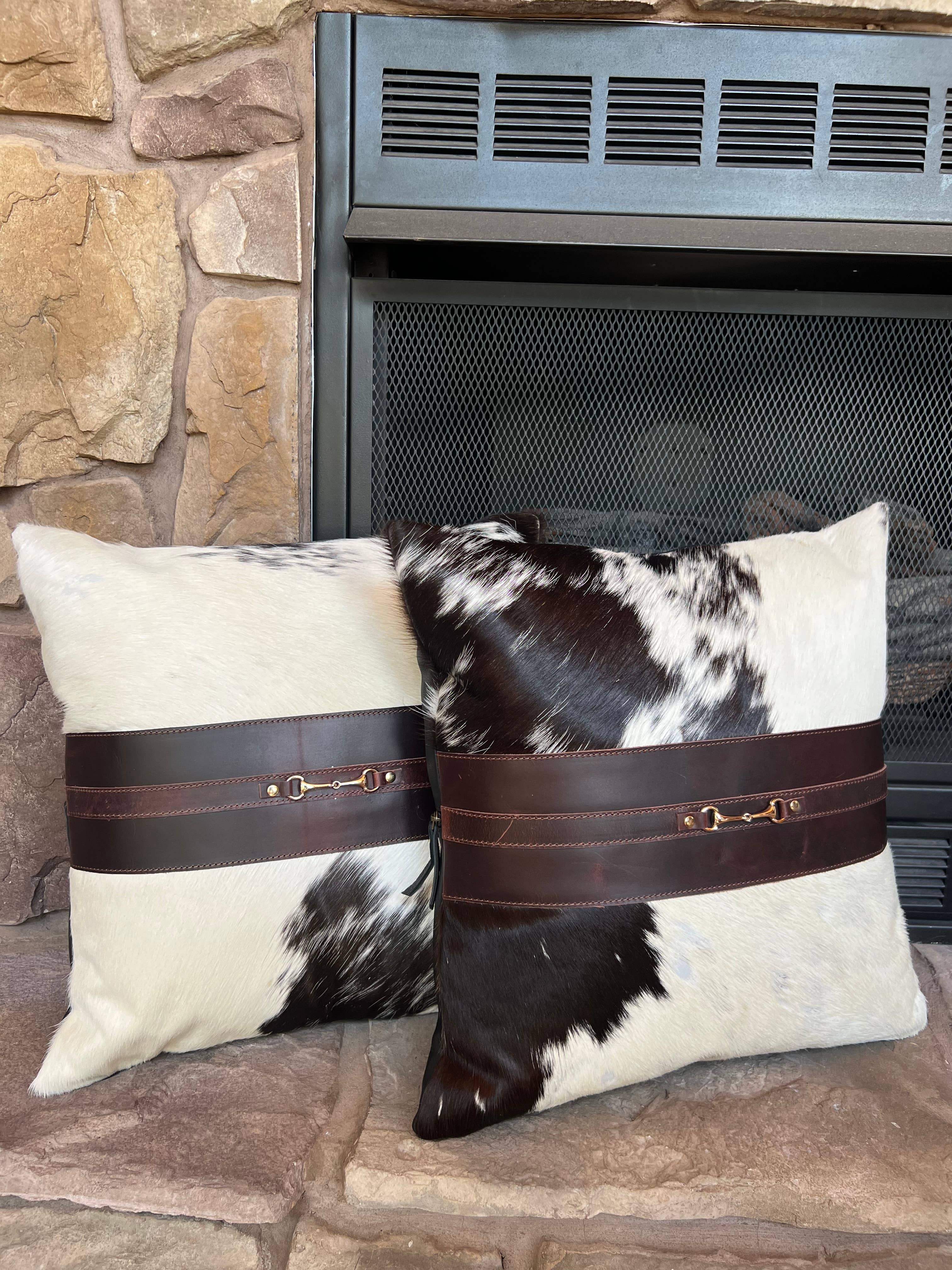 Westrian International - Wholesale Throw Pillow Cover - Equestrian Snaffle Bit Cowhide Leather Pillow Cover 18”5