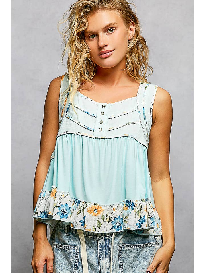 Pol Clothing - Wholesale Tank Top - Women's - Square Neck Soft POL Jersey Floral Trim Boho Tank Top5