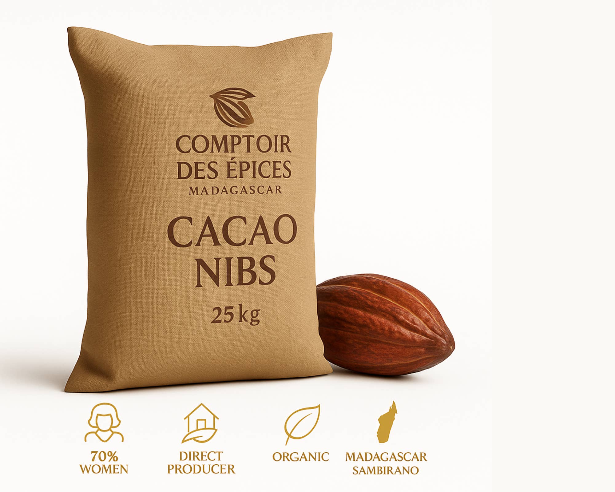 Comptoir Des Epices Madagascar - Wholesale Cocoa nibs - ( 25 Kg ) - Criollo Cocoa NIBS from Madagascar