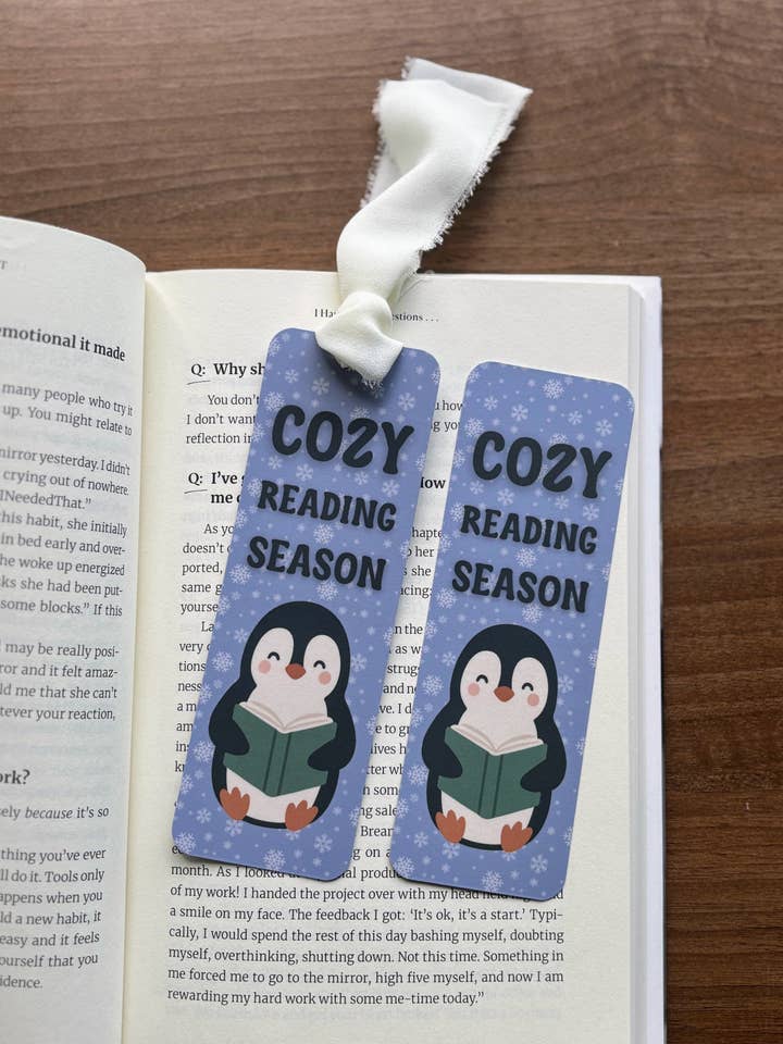 Cozy Reading Season Penguin Bookmark for wholesale by Made with Monday