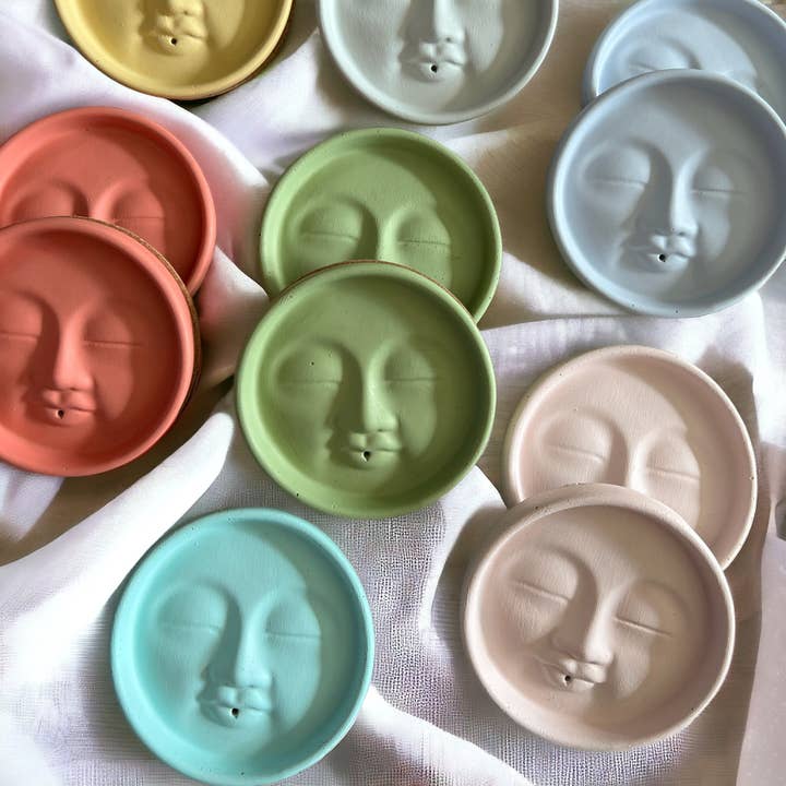 Fire and Moth Co - Wholesale Incense holder - Colorful Concrete Moon Face Celestial Incense Holder6