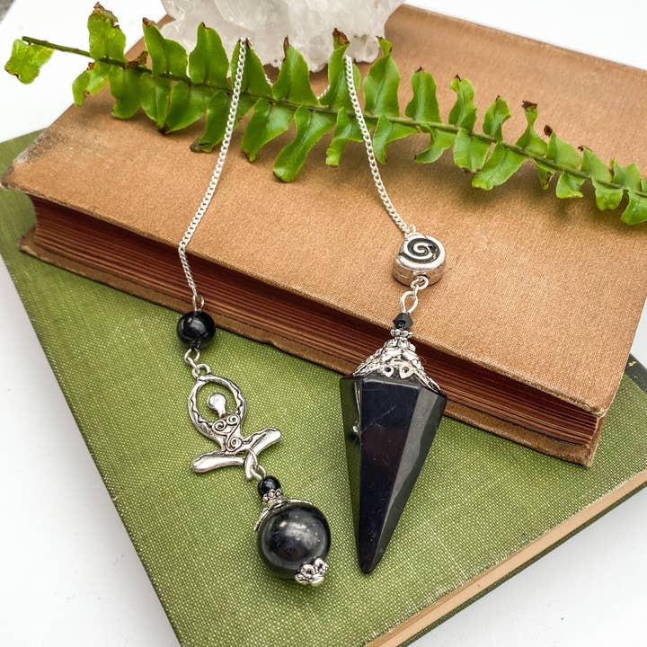 Glorious Healing Crystals - Wholesale Meditation Supplies - Shungite Goddess Pendulum, Miracle Stone Dowsing Pendulum, C
