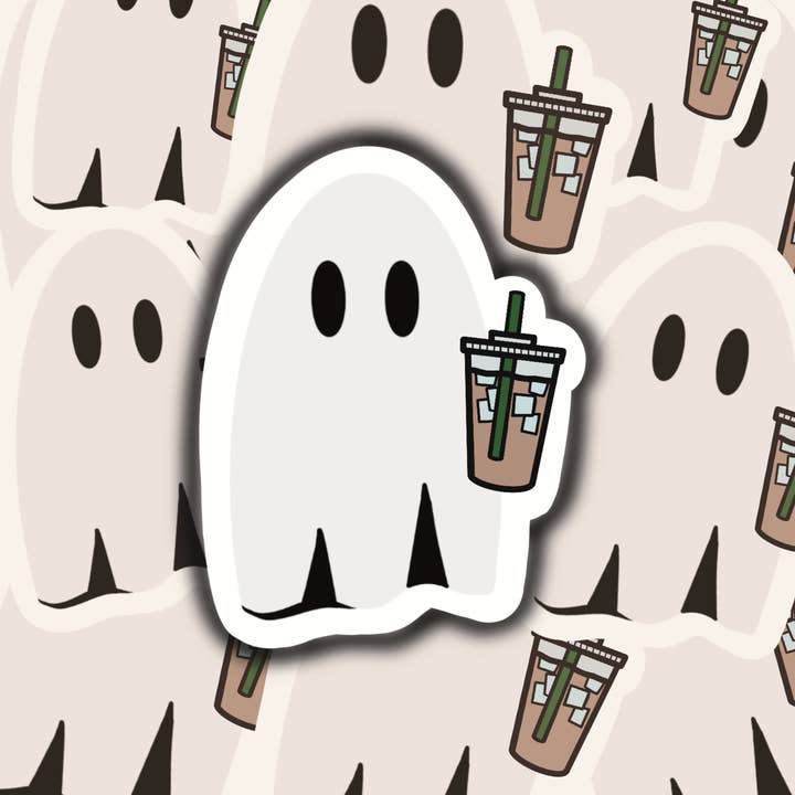 White Ghost With Iced Coffee Sticker (Copy) for wholesale by S and S Stickers