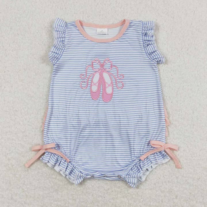 Chaussures à rayures bleues pour bébés et filles, barboteuses à manches flottantes pour la vente par Aier Wholesale