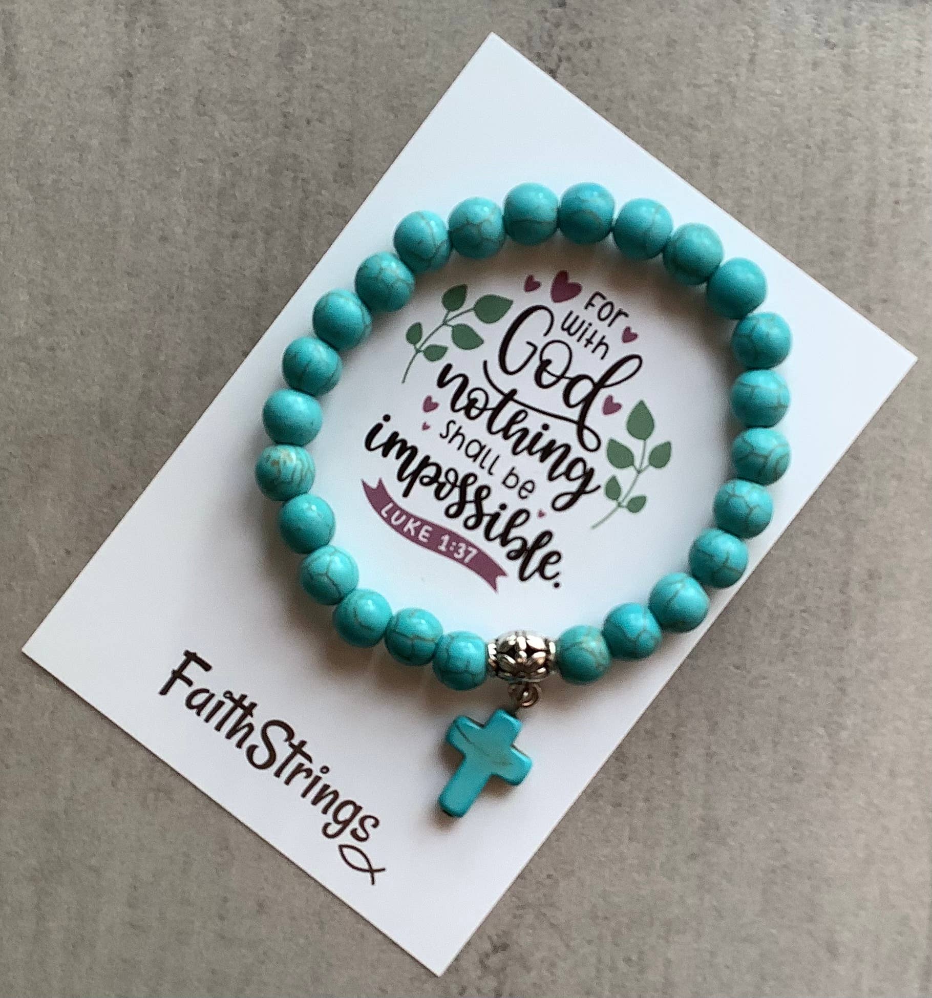 Faithstrings – wholesale Beaded bracelet – Cross Turquoise Bead Bracelet Christian Gift Faithstrings