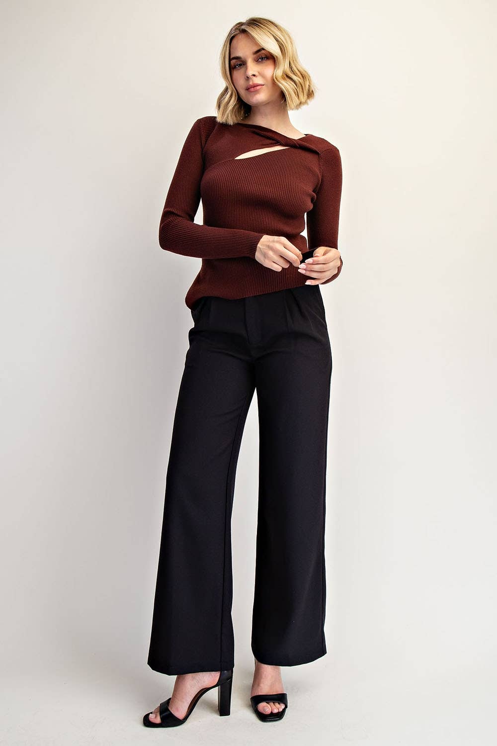 Edit by Nine - Wholesale Blouse - Women's - Twisted Front Ribbed Sweater Top w Asymmetric Hem7