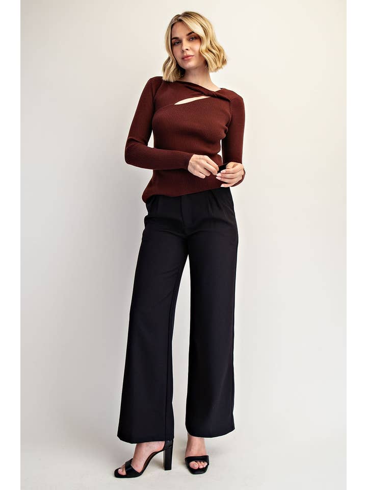 Edit by Nine - Wholesale Blouse - Women's - Twisted Front Ribbed Sweater Top w Asymmetric Hem7