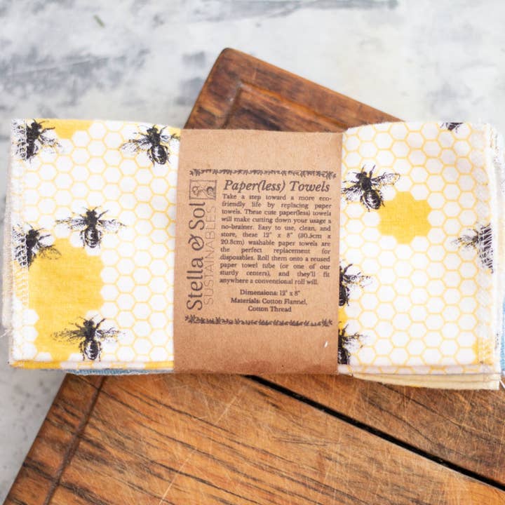 10 serviettes en papier lavables en forme d'abeilles, serviettes en papier zéro déchet pour la vente par Stella & Sol Sustainables