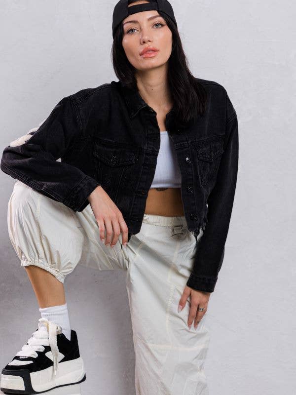 Trio Urban - Vente Veste en jean – femme - Veste en jean court à imprimé crème City of Angels8