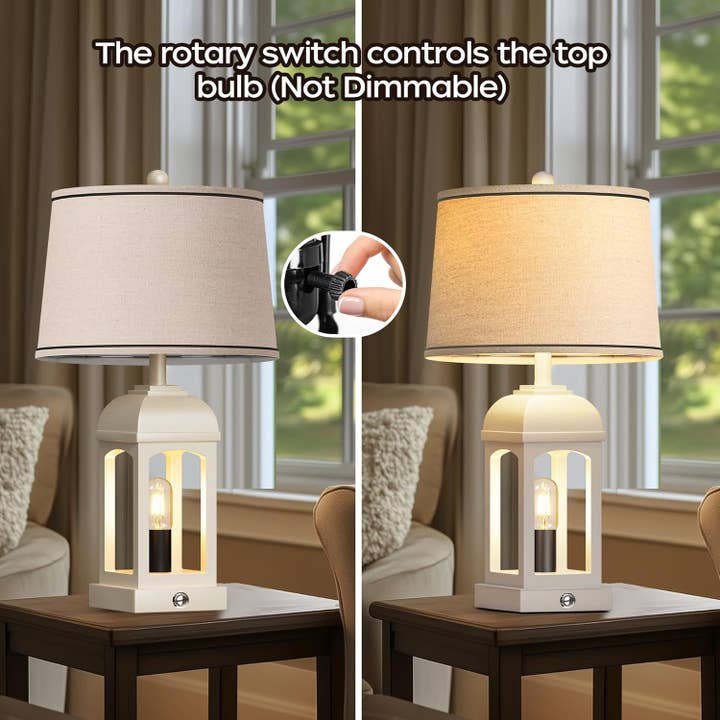 39F Inc. - Wholesale Accent/Desk Lamp - 2-Pack Farmhouse Table Lamps (26", USB A+C, Nightlight) 2