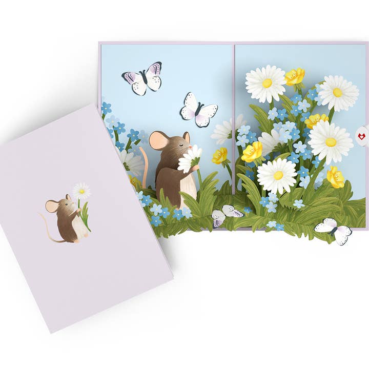 Lovepop Cards - Wholesale Everyday Greeting Card - Field Mouse in the Flowers Pop-Up Card 5x7"2