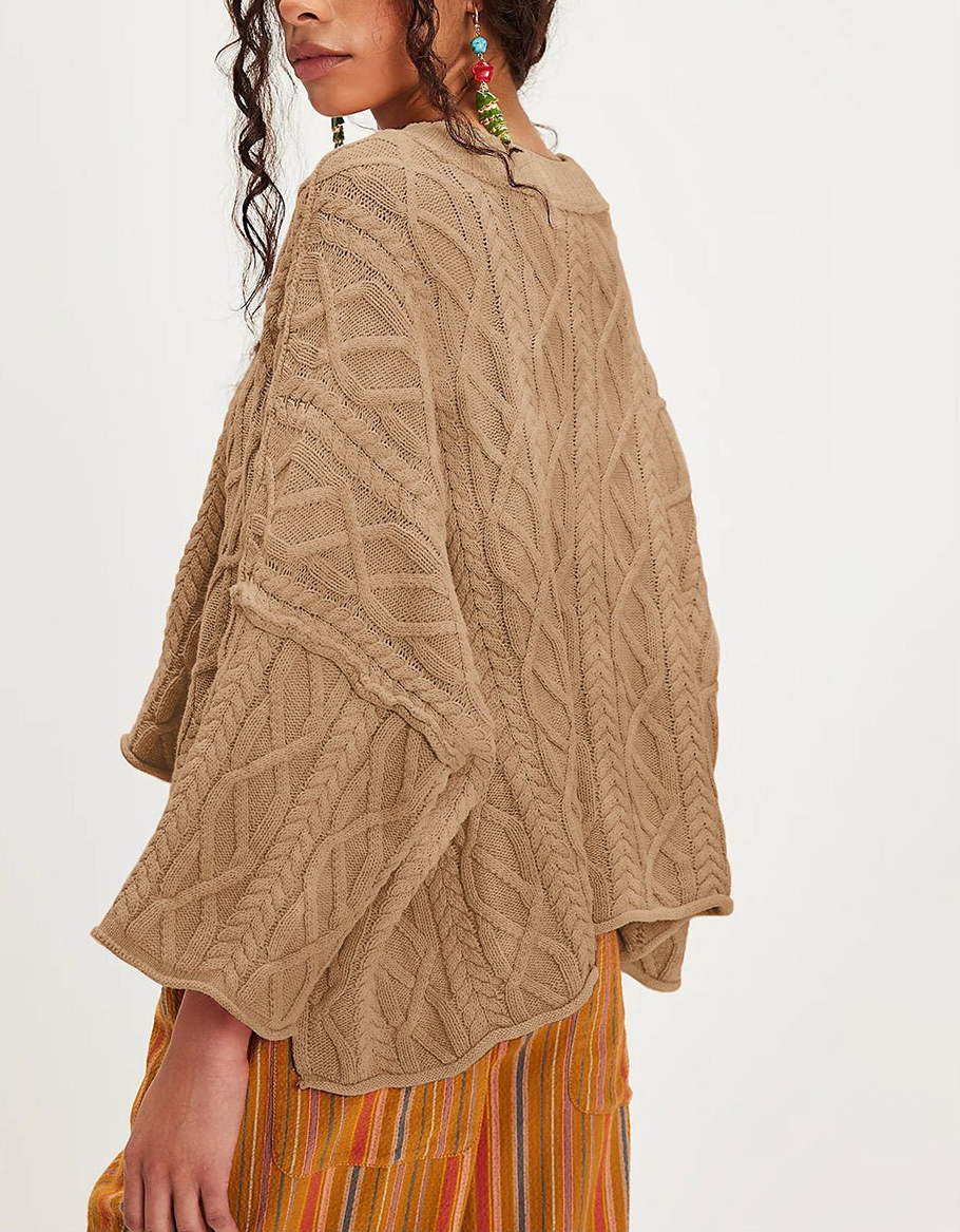 Suhkasana – Engroshandel Pullover - Dame – Chunky Kabelstrik Crop Sweater–Løs Boho Crewneck Pullover7