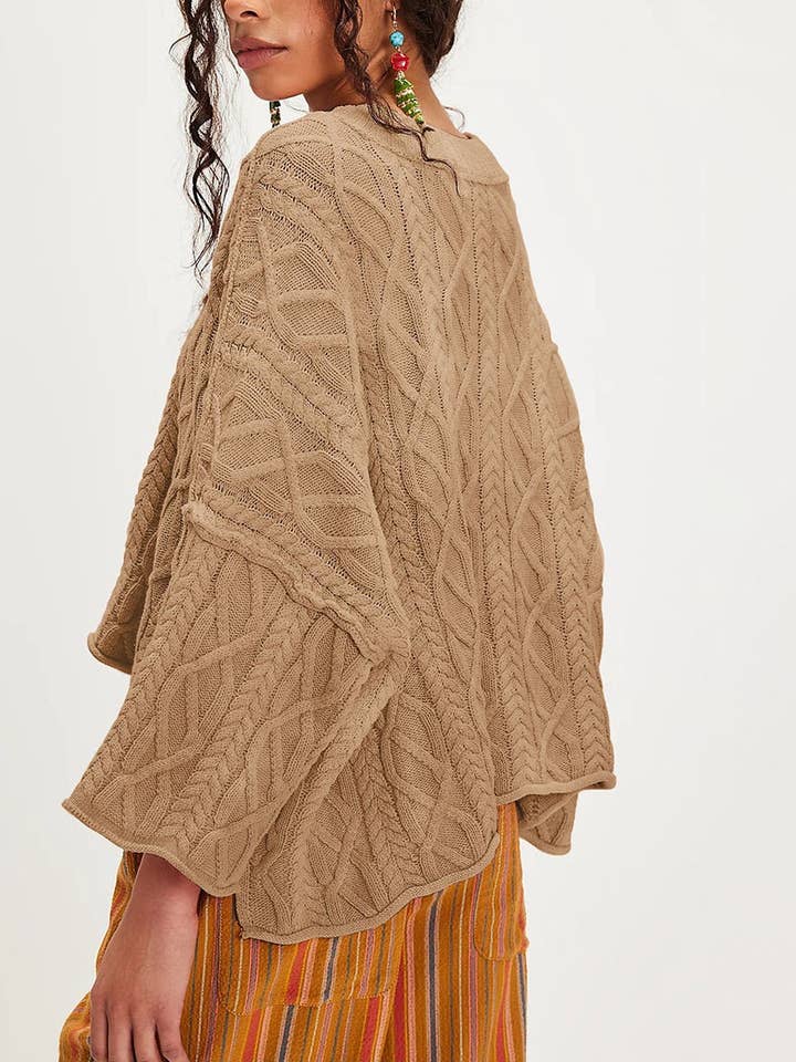 Suhkasana – Engroshandel Pullover - Dame – Chunky Kabelstrik Crop Sweater–Løs Boho Crewneck Pullover7