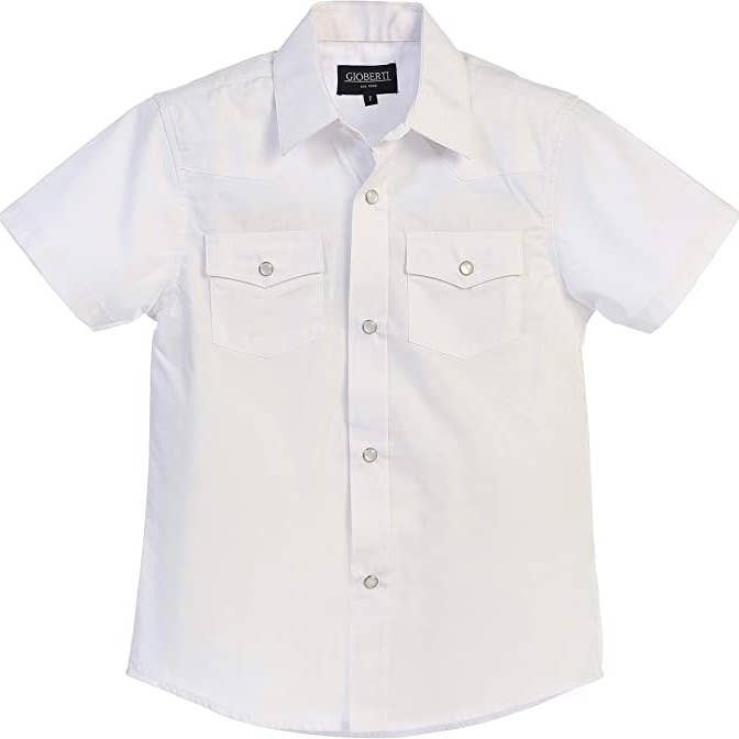b-one inc - Wholesale Button Down Shirt - Men's - Men's Casual Western Solid Short Sleeve Shirt with Pearl Snaps GB-SS95W4