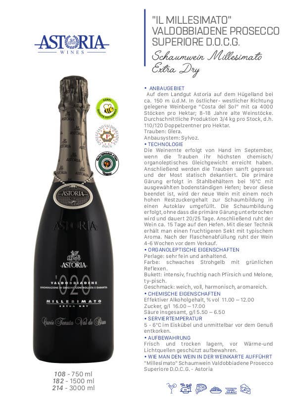Metina SAS - Wholesale Champagne/Sparkling Wine - Mill.to Prosecco Sup.Valdobbiadene Astoria Magnum 1.5 liters2