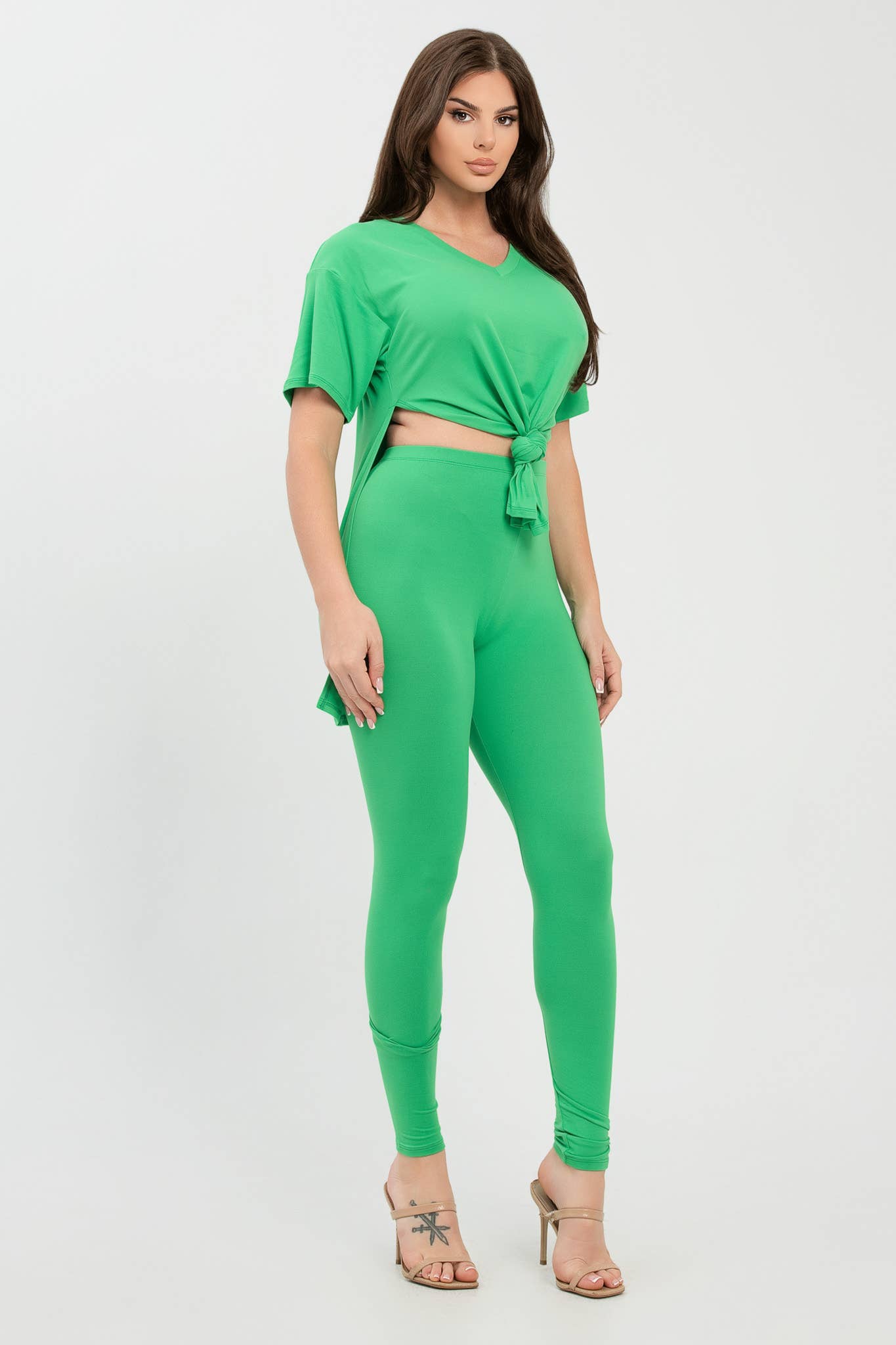 Julia by LoveJ - Wholesale Top & Pant Set (NOT Loungewear) - Women's - V Neck Side Slits Basic Top And Leggings Set25