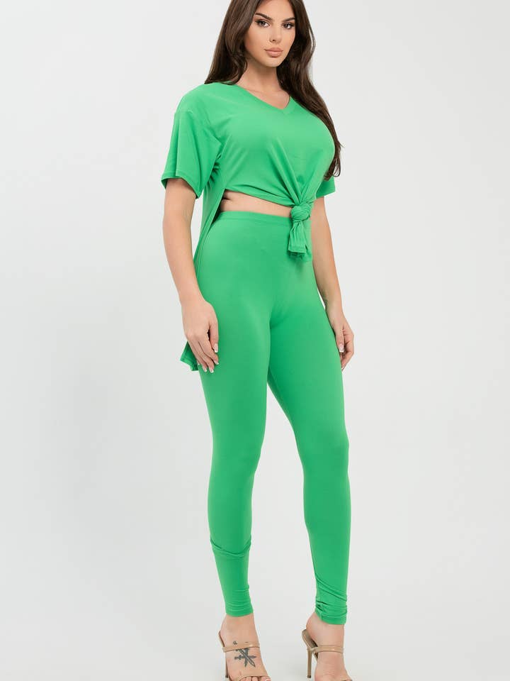 Julia by LoveJ - Wholesale Top & Pant Set (NOT Loungewear) - Women's - V Neck Side Slits Basic Top And Leggings Set25