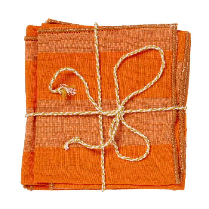 Bonheur du Jour - Vente Serviettes de table en tissu - Lot de 2 Serviettes de Table - Larges Rayures Orange0