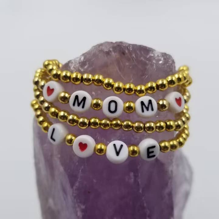magnolia jewelry - Wholesale Jewelry Set - LOVE MOM Bracelet Gold Beaded - Set Of 4