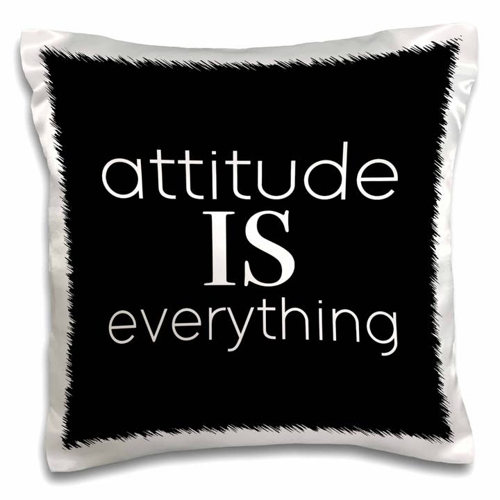 3dRose, l'attitude EST tout. Lettres blanches sur fond noir., Taie d'oreiller pour la vente par 3dRose