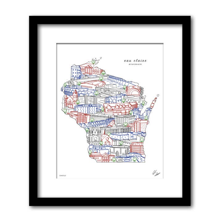 Eau Claire Wisconsin wanddecoratie voor wholesale door Townsville Art