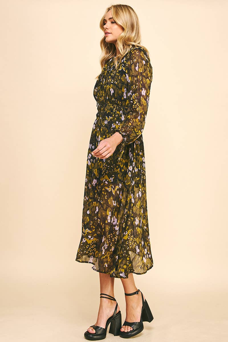 BLACK MULTI FLORAL PRINT WOVEN MIDI DRESS - 5385D for wholesale on Faire4