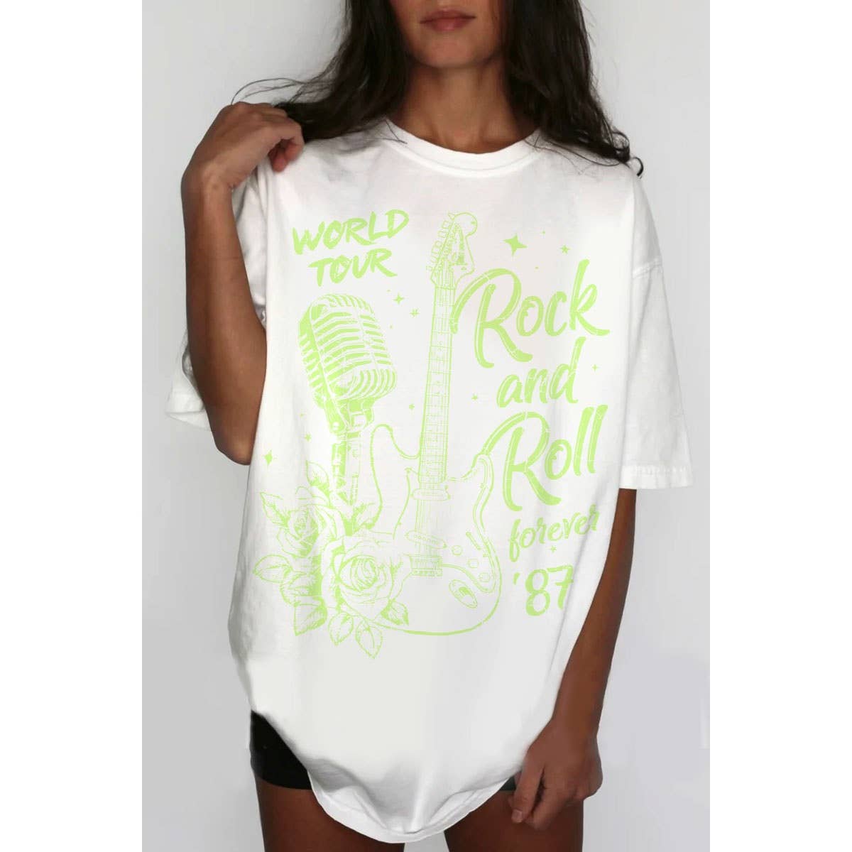 HRTandLUV - Vente Tunique – femme - T-SHIRT À IMPRIMÉ MINÉRAL SURDIMENSIONNÉ ROCK N ROLL FOREVER2