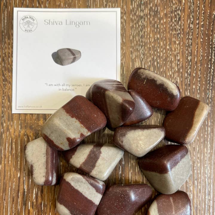 Shiva Lingam Stone tumlede krystaller 100gms med infokort for engroshandel hos BellaMira Home
