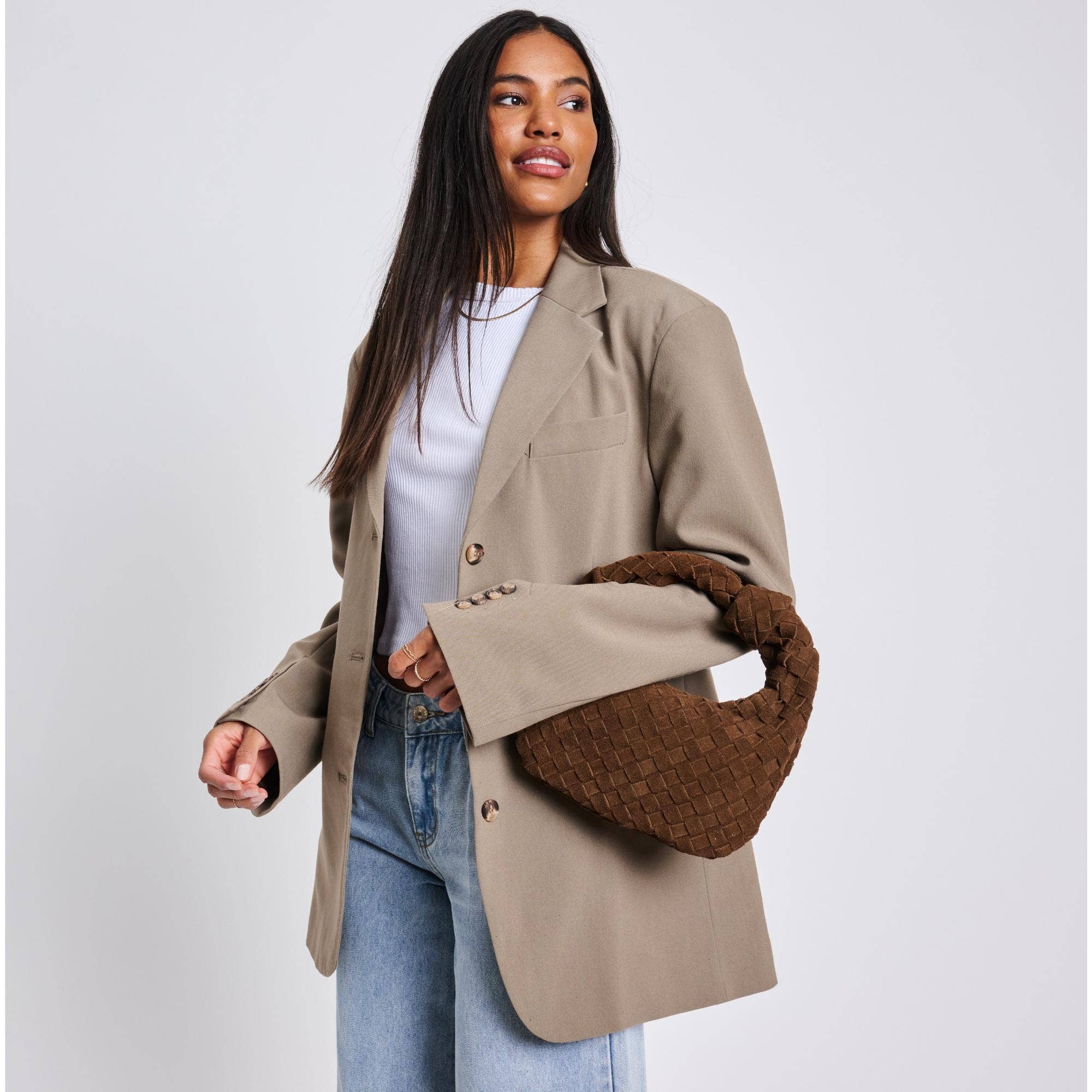 Moda Luxe - Vendita all'ingrosso Pochette - Donna - Pochette autunnale in vera pelle scamosciata intrecciata9