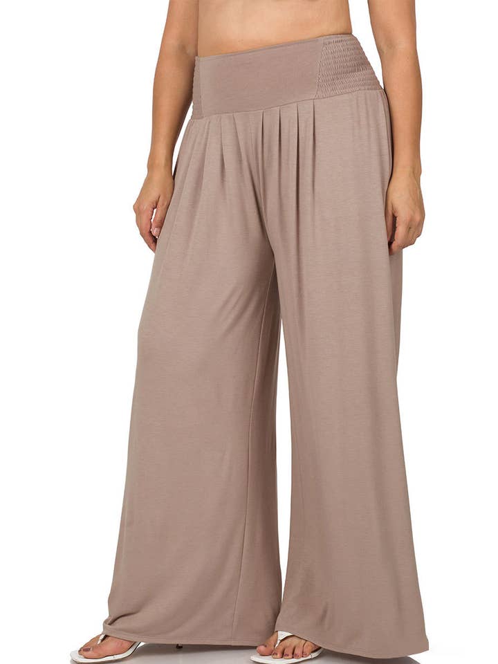 42POPS - Wholesale Pants - Women's - ,._ SI-22647 PLUS SIZE SMOCKED WAIST WIDE LEG PANTS