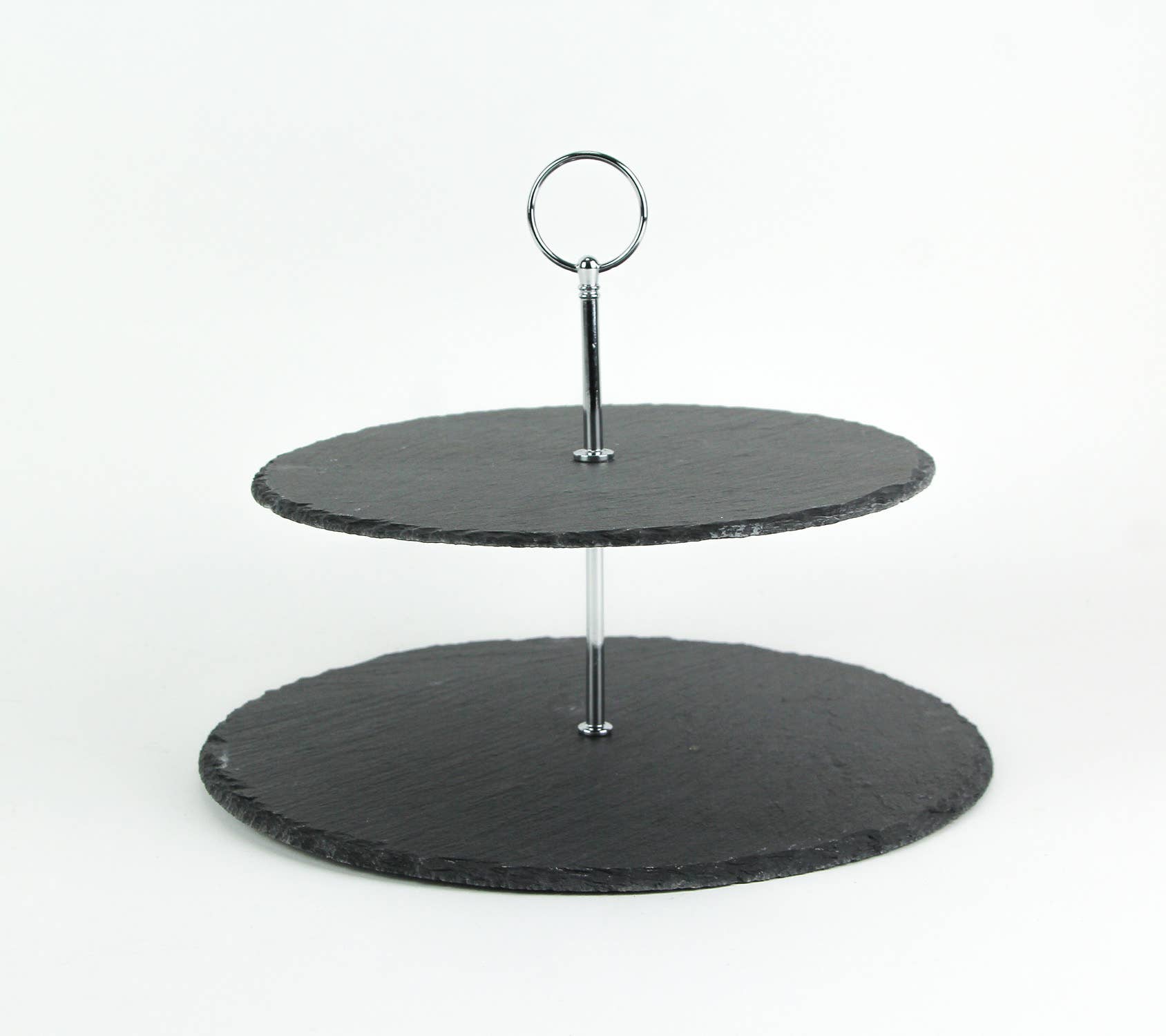Zeckos - Wholesale Serving tray - Two Tier Round Slate Stone and Metal Serving Tray2
